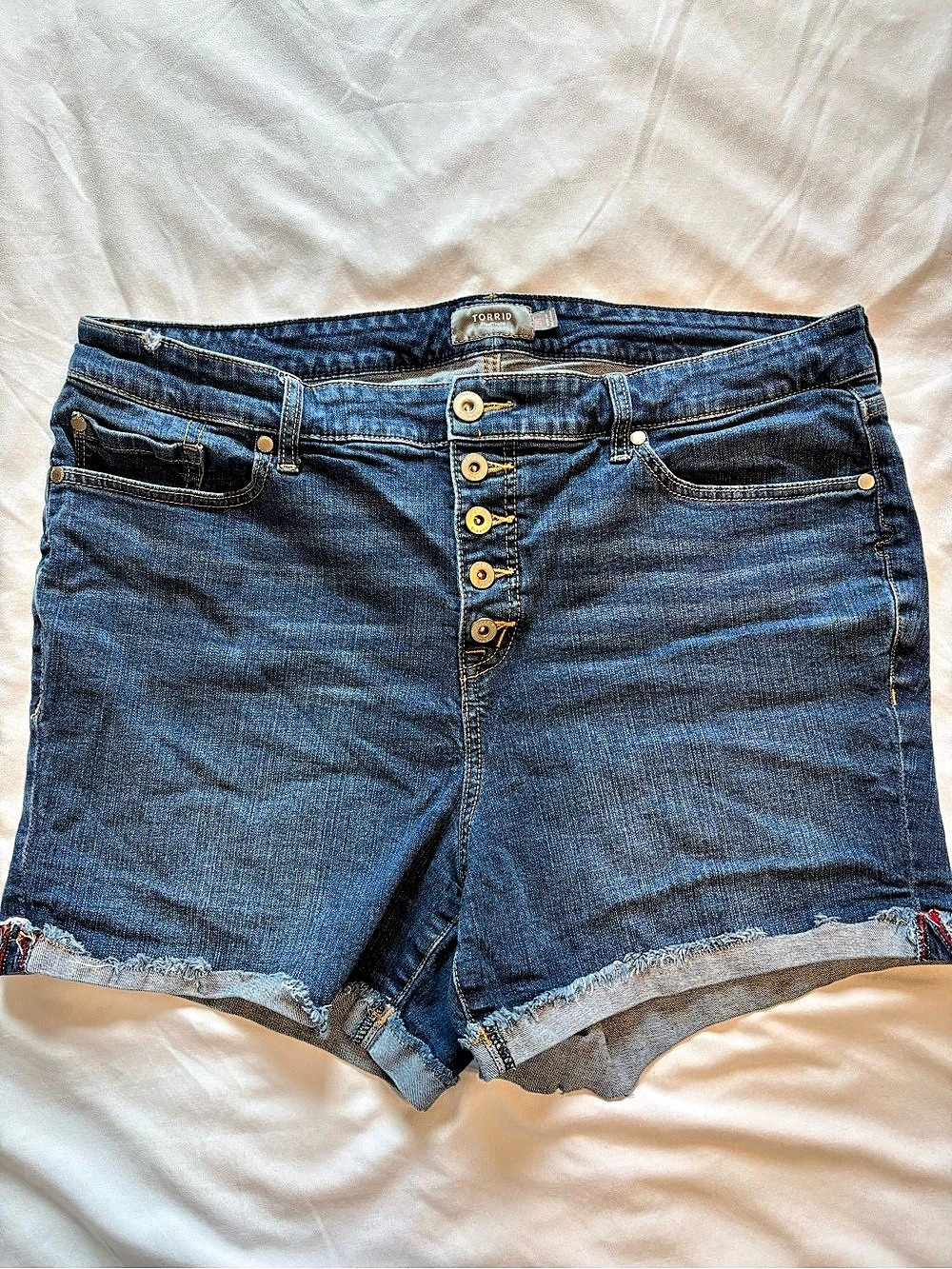 Torrid Feel The Fit Raw Hem Button Fly Denim Shorts Denim Jean Shorts Size 20